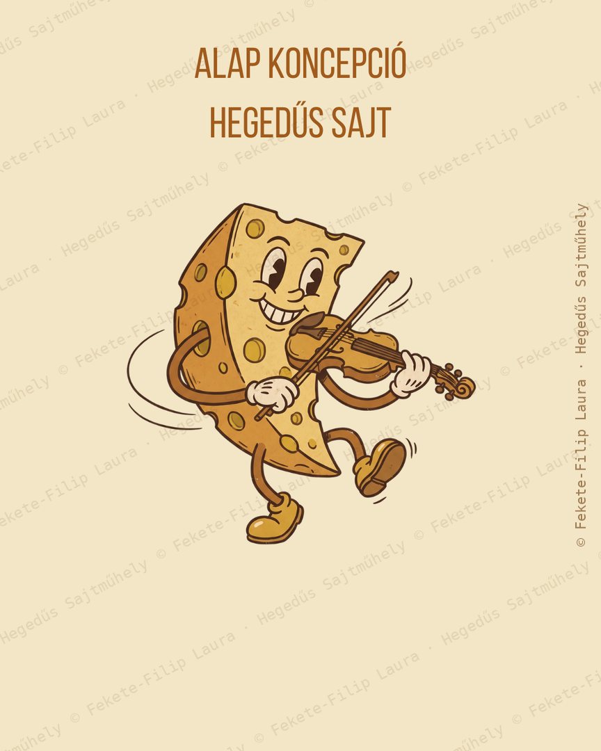 Hegedűs Sajtműhely mascot: a cheese wedge playing the violin