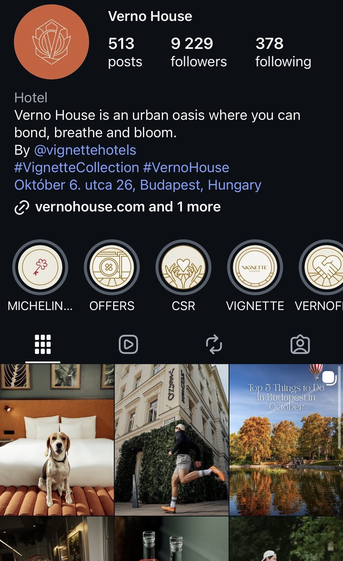 Verno House Instagram profile with 9,229 followers